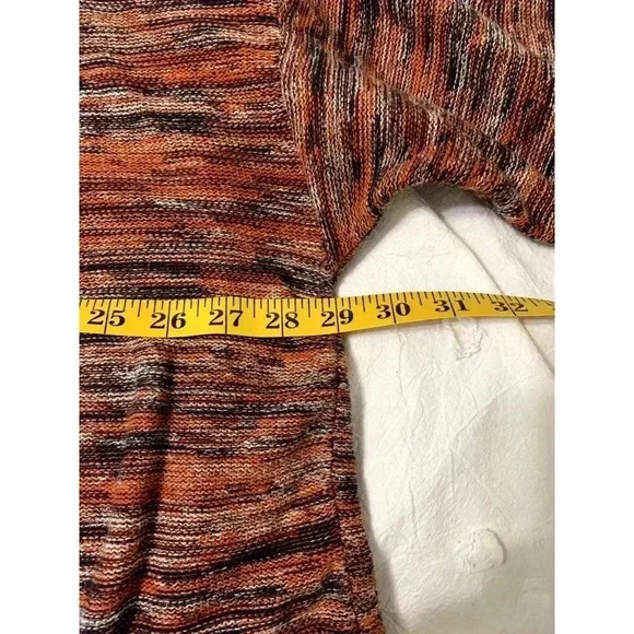 Pure Jill Chunky Knit 3/4 Sleeve Red & Brown V Neck Tunic Sweater Large Grandma - Picture 4 of 6